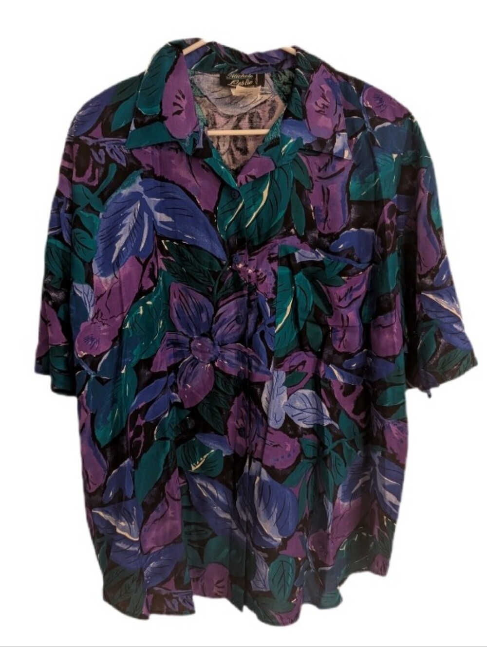 🆕 Michele Leslie Vintage Floral Button-Up Shirt in Purple & Teal (Sears) 1X